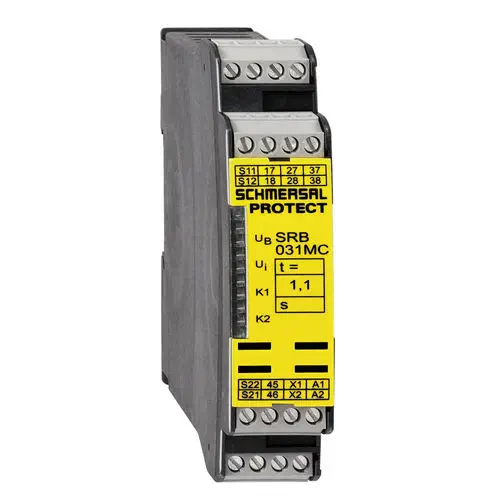 Schmersal SRB031MC Safety Relay for Light Curtains, 3 Safety Contacts, Adjustable Drop-out Delay 0.4-1.5s, DIN Rail