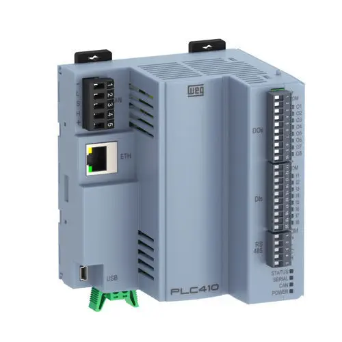 WEG PLC410 DIN Rail PLC with CODESYS, Up to 208 I/O, Modbus/CANopen/EtherCAT