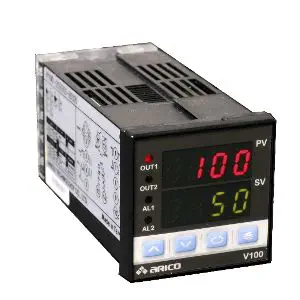 Dual-Display PID Regulator, Auto-Tune, Heat/Cool, 48×48mm – V100 | ARICO