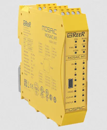 Configurable Safety Controller, PL e / SIL 3, up to 128 Inputs, 14 Expansion Modules | REER MOSAIC M1