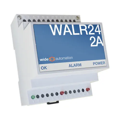 Safety Monitoring Relay, Cat. 4, 24VDC, 2× NC Redundant, DIN Rail | WIDE Automation WALR24/2A