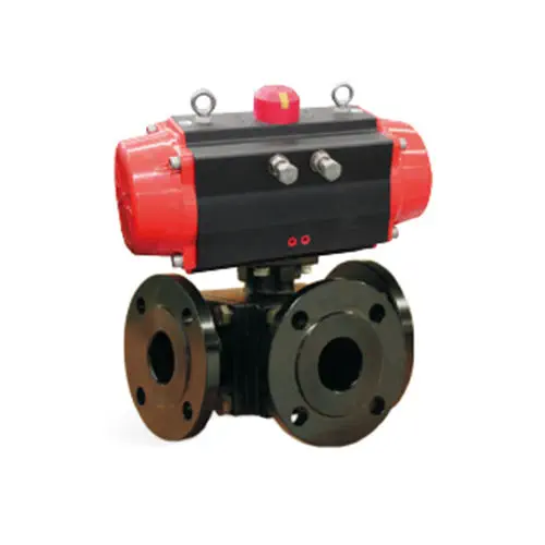 ROPO RP-400 Pneumatic 3-Way Flanged Ball Valve