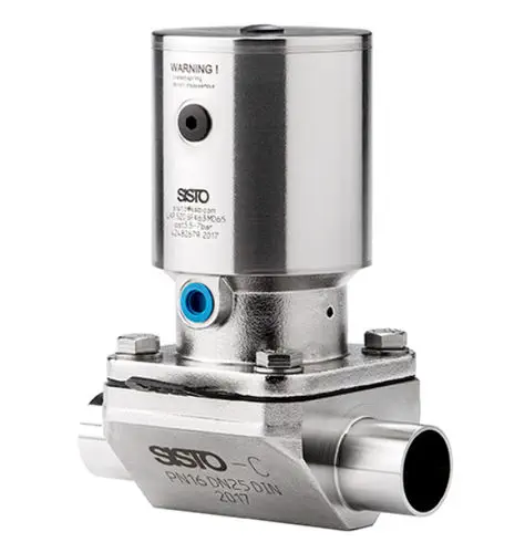 SISTO Armaturen C 2/2 Aseptic Stainless Steel Diaphragm Valve with Chambered Seal