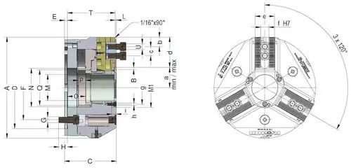 RÖHM DURO-A 3-Jaw Wedge-Hook Power Chuck with Through-Hole for CNC Lathes