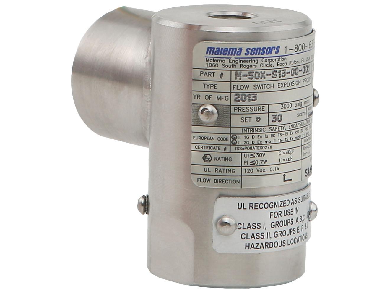 Explosion Proof Fixed Flow Switch - 1/8in, 1-170ml/min | Malema M-50X