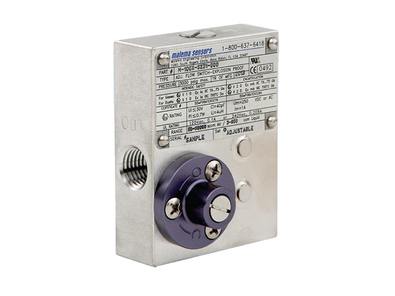 Explosion Proof Flow Switch - 17-2000ml/min, UL/ATEX/IECEx | Malema M-100X