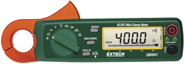 Extech 380941 Mini Clamp Meter | 4000 Count Auto Zero AC/DC Tester