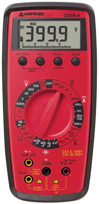 Manual Ranging Multimeter - Temperature & Capacitance | Amprobe 33XR-A