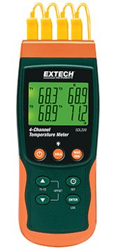 4-Channel Data Logging Thermometer - J/K/E/T/R/S, SD Card | Extech SDL200