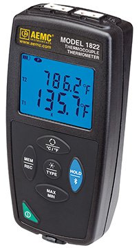 Dual-Channel Thermometer/Data Logger - 7 TC Types, 1M Readings | AEMC 1822