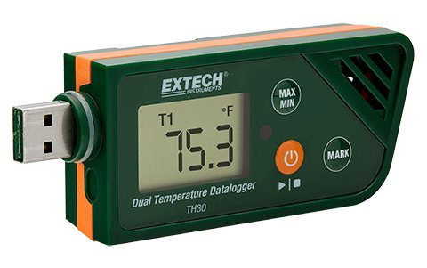 Dual Temperature Data Logger - PDF/Excel Export, 48k Readings | Extech TH30