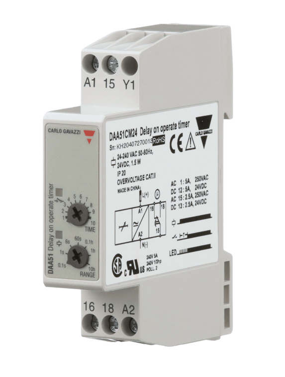 Mini DIN Rail Timer - 0.1s-100h 5A SPDT | Carlo Gavazzi DAA51