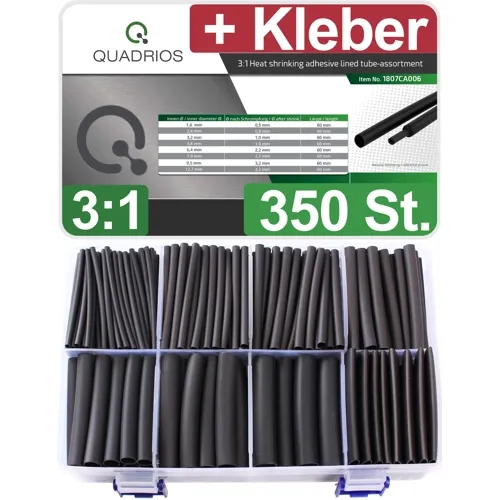 3:1 Heat Shrink Tubing Kit – 350pcs Black Adhesive Lined Assortment | QUADRIOS 1807CA006
