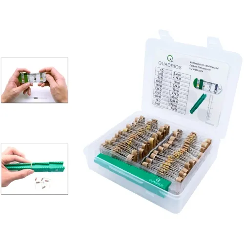 1000pcs 0.5W Carbon Film Resistor Kit with Accessories – 20 Values, ±5% | QUADRIOS 1810P018