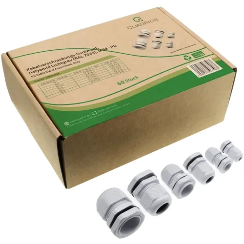 PG7-PG25 IP68 Cable Gland Kit – 60pcs 6 Sizes Light Gray Assortment | QUADRIOS 2009CA106