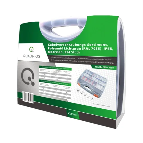 M12-M32 IP68 Cable Gland Kit – 224pcs 10 Sizes Light Gray Metric Assortment | QUADRIOS 2009CA109