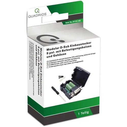 D-Sub 9-Pin Male Connector Kit with Housing – Straight Screw Connection | QUADRIOS 2010C248