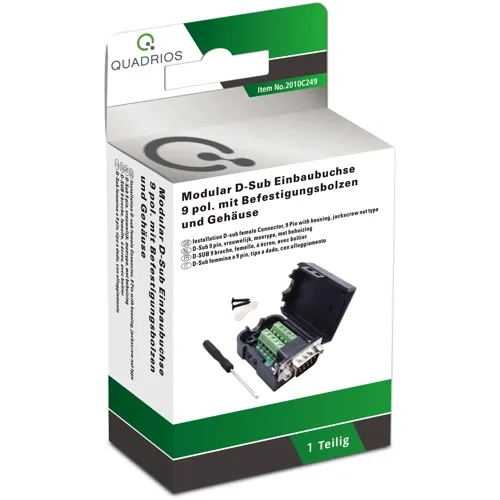 D-Sub 9-Pin Female Connector Kit with Housing – Straight Screw Connection (Screw Locking) | QUADRIOS 2010C249