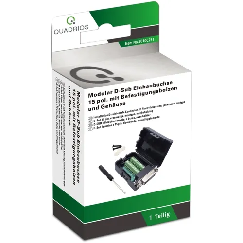 15-Pin D-Sub Female Kit – Screw Terminal, Threaded Bolt | QUADRIOS 2010C251