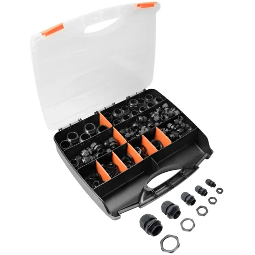 M12-M32 IP68 Cable Gland Kit – 224pcs 10 Sizes Black Metric Assortment | QUADRIOS 2102CA110