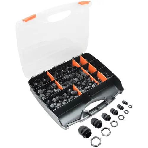 PG7 to PG25 Black Cable Gland Kit – 224pcs 12 Sizes IP68 Waterproof | QUADRIOS 2102CA112