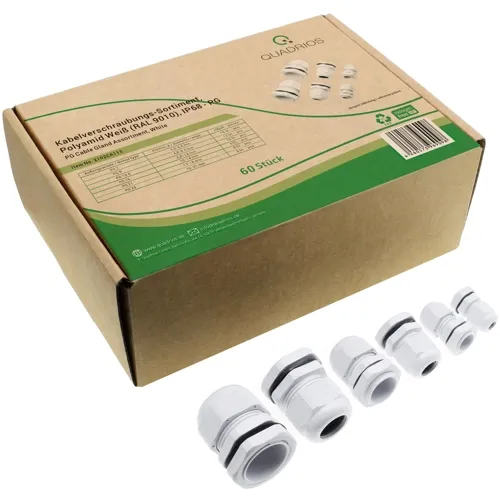 PG7 to PG25 IP68 White Cable Gland Kit - 60pcs PA66 Assortment with Storage Box | QUADRIOS 2102CA113