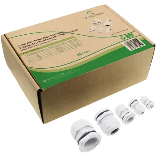 M12 to M32 IP68 White Cable Gland Kit - 60pcs Metric Thread PA66 Assortment | QUADRIOS 2102CA114
