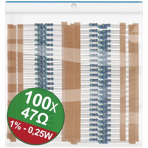 100pcs 47Ω Metal Film Resistors – 0.25W 1% for RS-485 Termination | QUADRIOS 22P040