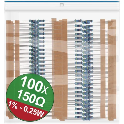 100pcs 150Ω Metal Film Resistors – 0.25W 1% for USB Termination | QUADRIOS 22P042
