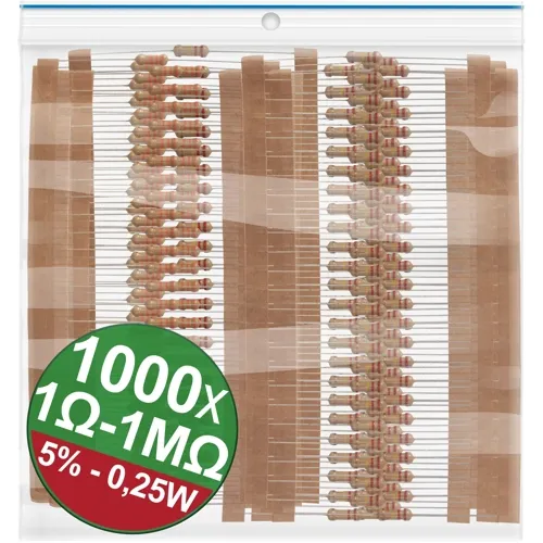 1000pcs Carbon Film Resistor Kit – 20 Values, 0.25W 5% for Budget Prototyping | QUADRIOS 22P060