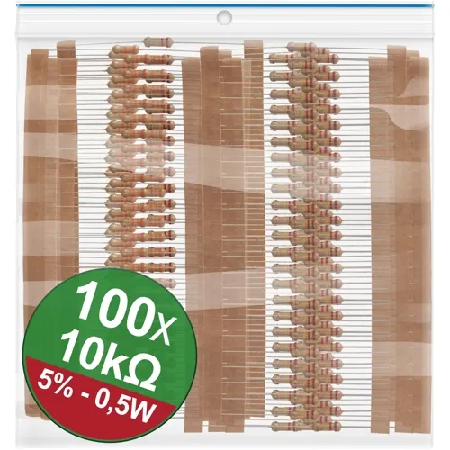 10kΩ Carbon Film Resistor 0.5W ±5% – 100pcs for General Circuits | QUADRIOS 22P119
