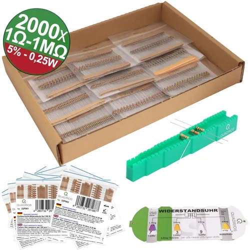 2000pcs Carbon Film Resistor Kit – 20 Values, 0.25W 5% for Prototyping | QUADRIOS 23P127