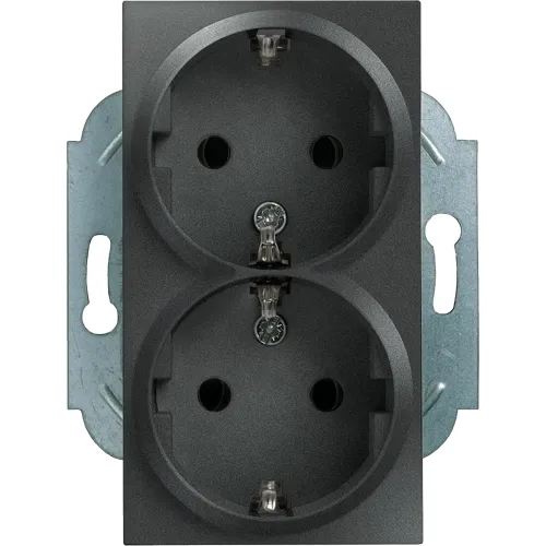 Siemens 5UB2212-5 DELTA miro Carbon Metallic Schuko Double Socket Outlet with Plug-in Terminals, Claw Mounting 10/16A 250V