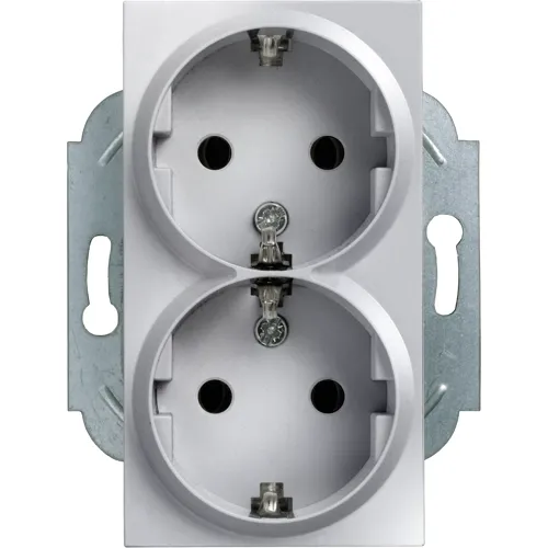 Siemens 5UB2212-4KK DELTA miro Aluminium Metallic Schuko Double Socket Outlet with Plug-in Terminals, Clawless Screw Fixi