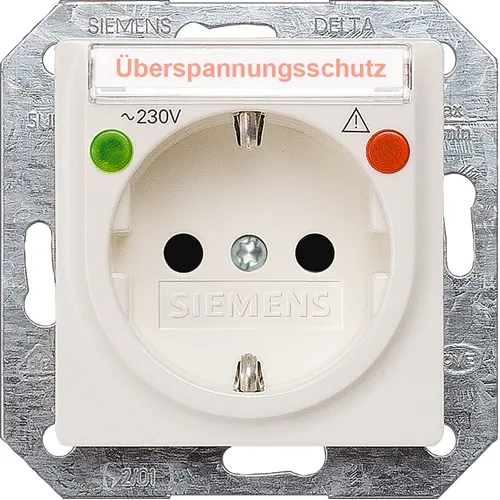 Siemens 5UB1945 DELTA i-system Carbon Metallic Schuko Socket with Overvoltage Protection and Status Display, 10/16A 250V
