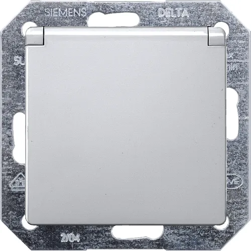 Siemens 5UB1937 DELTA i-system Aluminum Metallic Schuko Socket with Hinged Cover and Increased Touch Protection, 10/16A 250V