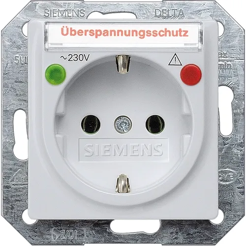 Siemens 5UB1936 DELTA i-system Aluminum Metallic Schuko Socket with Overvoltage Protection and Status Display, 10/16A 250