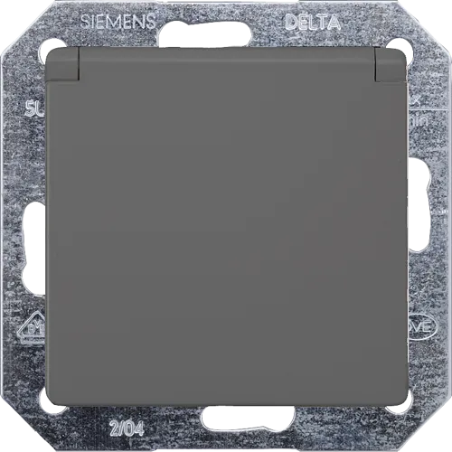 Siemens 5UB1920 DELTA i-system Carbon Metallic Schuko Socket with Hinged Cover and Touch Protection, 16A 250V