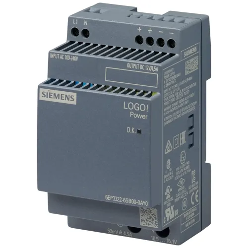 LOGO!Power 12V 4.5A Stabilized DIN Rail Power Supply, 54W – Siemens 6EP3322-6SB00-0AY0