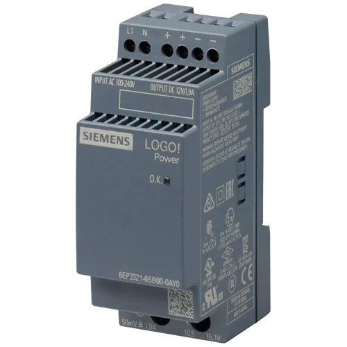 Siemens 6EP3321-6SB00 LOGO!Power 22.8W DIN Rail Power Supply, 12VDC 1.9A