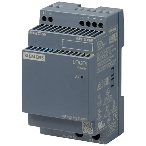 Siemens 6EP3322-6SB10 LOGO!Power 60W DIN Rail Power Supply, 15VDC 4A