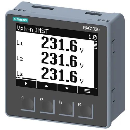 Siemens 7KM1020-0BA01-1DA0 PAC1020 Energy Monitor, Panel Mount, Modbus RTU, Graphical Display
