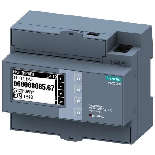 Siemens 7KM2200-2EA40-1JA1 PAC2200 Energy Meter, MID-Calibrated, Modbus TCP, 65 A Direct
