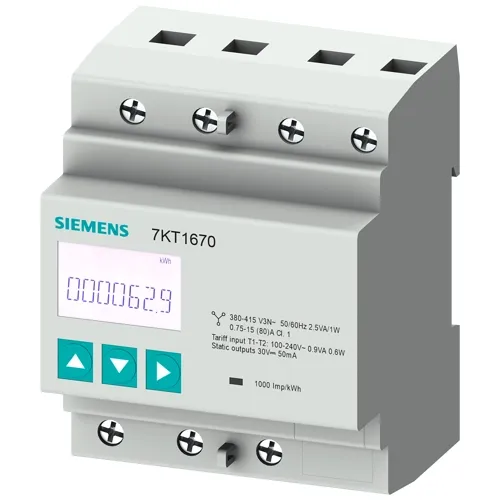 Siemens 7KT1668 PAC1600 3-Phase Energy Meter — M-Bus, 80A Direct, MID Certified
