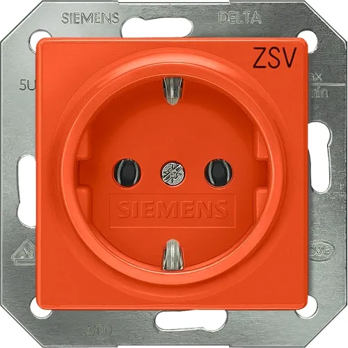 Siemens 5UB1911 Orange Schuko Socket with ZSV Marking, DELTA i-system, 16 A 250 V