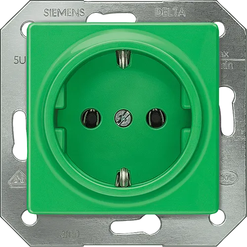 Siemens 5UB1512 DELTA i-system Type F SCHUKO Socket, Green (SV), 16A/250V — Safety Circuit Identification, Standard Protection