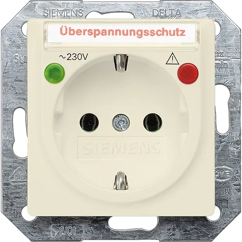 Siemens 5UB1565 Electric White Schuko Socket Outlet with Label Window and Overvoltage Protection, 16A 250V
