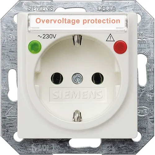 Siemens 5UB1564 White Schuko Socket Outlet with Label Window and Overvoltage Protection, 16A 250V