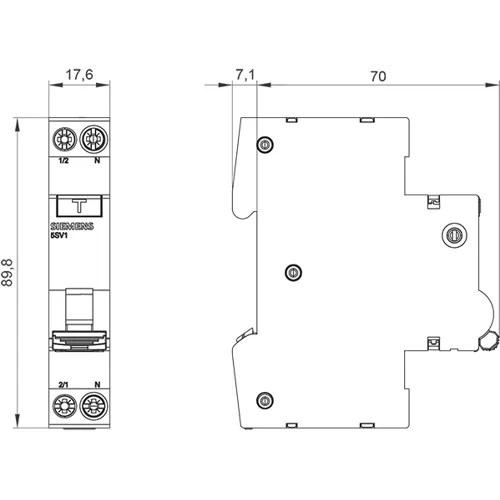 5SV1316-6KK16 RCBO 16A 30mA Type A C-Curve, 2-Pole 230V – Siemens