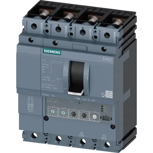 Siemens 3VA2063-5HM42-0AA0 4-Pole M-Curve 63A Molded Case Circuit Breaker for DIN Rail